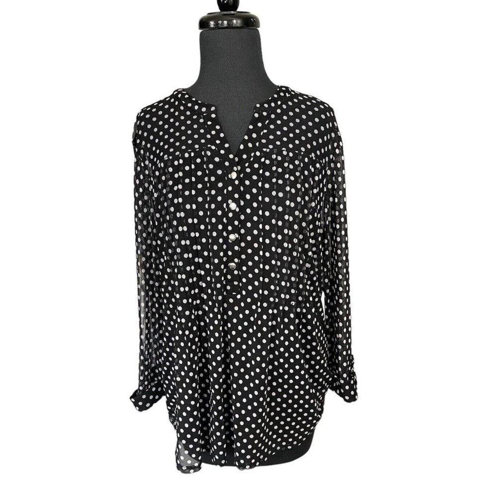 Cocomo Black and White Polka Dot Button-Front Blouse